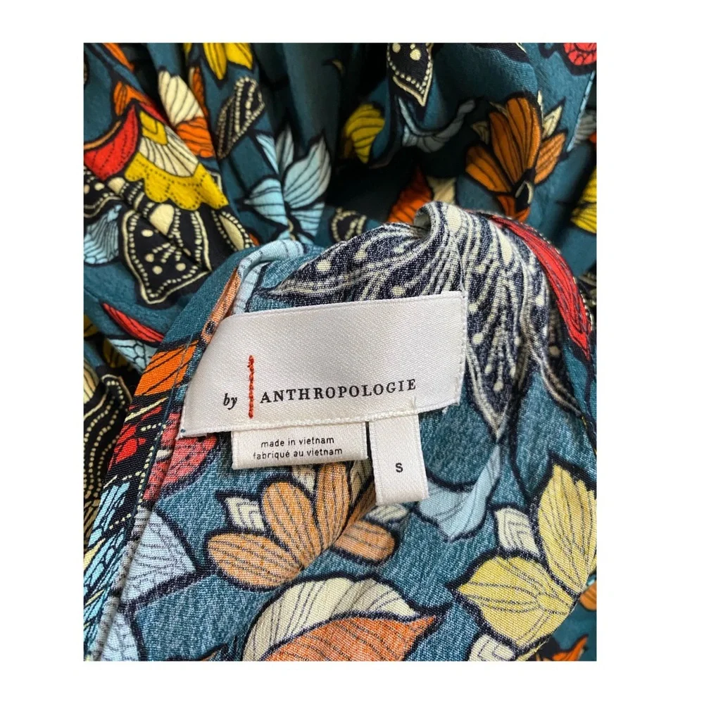 Anthropologie Geneva Halter Wide-Leg Jumpsuit Small Teal Green Floral Paisley - Picture 8 of 10